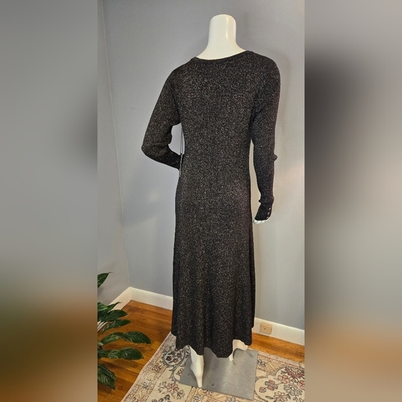 Bailey 44 Black Long Sleeve Stretchy Bodycon Midi Dress Metallic Thread Size M - Picture 4 of 10